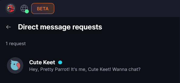 Messaging on Keet ✉️ You can review each DM request and choose to 'Accept' or 'Ignore':.