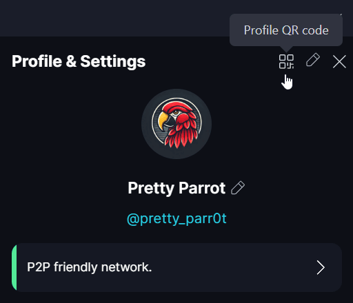 Messaging on Keet ✉️ Share your profile with a QR code.