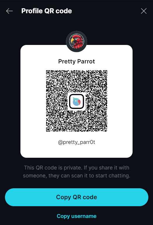 Messaging on Keet ✉️ Share your profile with a QR code.
