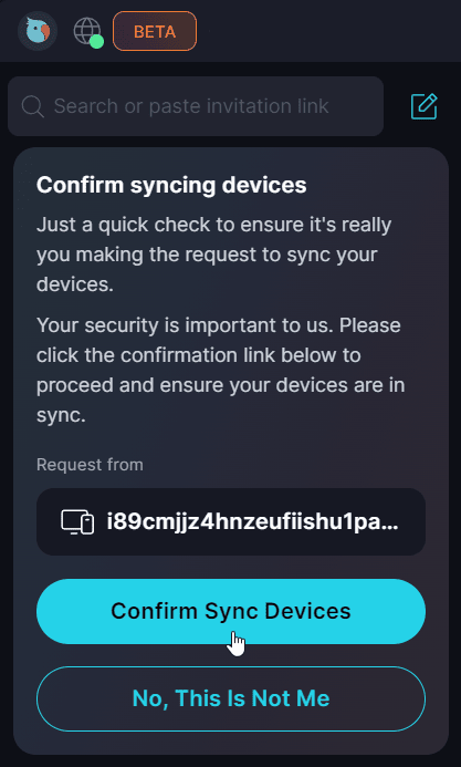Link Devices · Confirm Setup If using the link: paste the link copied from your existing device.