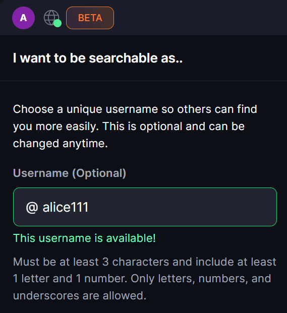 Setup · Choose a username (optional, but recommended) Manual setup.
